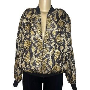 Vintage 80s Silk Club Snakeskin Print Bomber Jacket